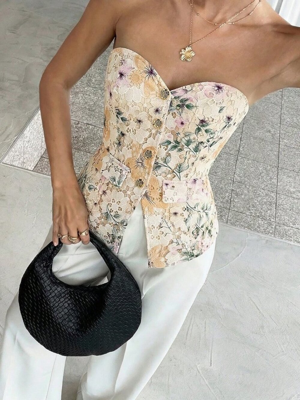 Yellow Boho Women's Elegant Floral Camisole Top - Picture 4 of 6